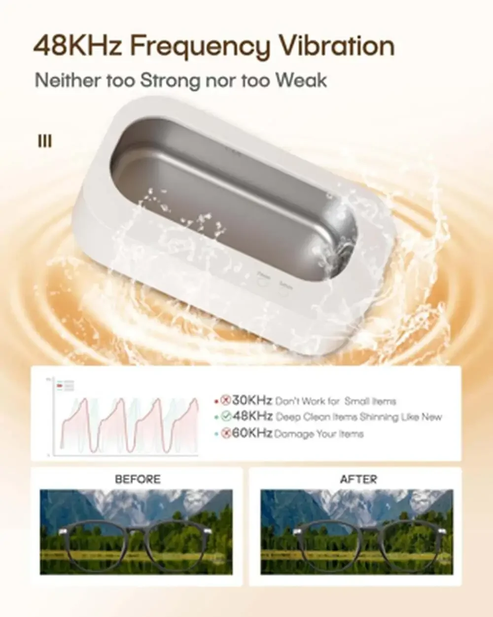 Ultrasonic Jewelry Cleaner 48Khz Stainless Steel 350Ml Deep Clean for Rings